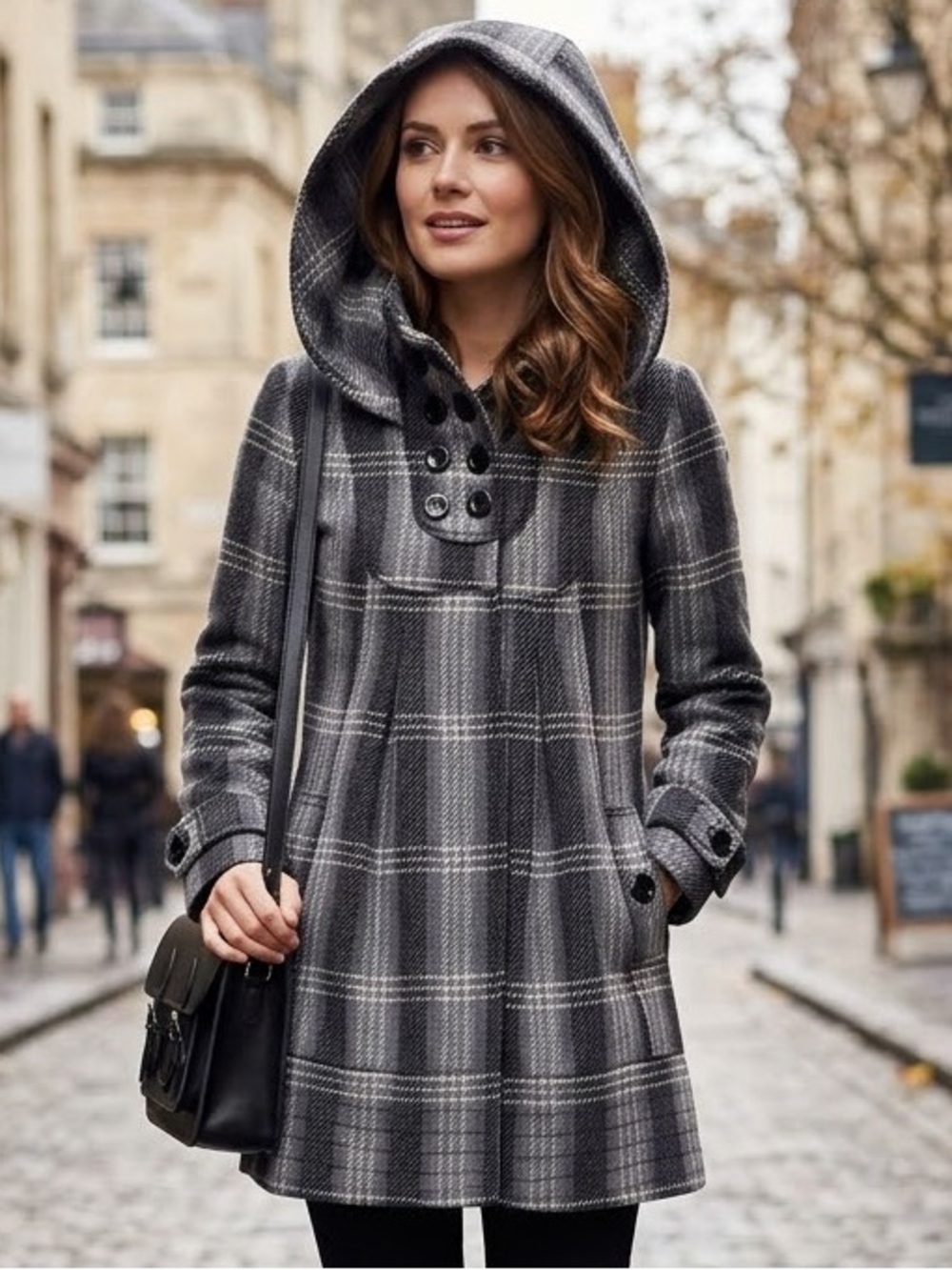 Vero Moda Hooded Grey Plaid Coat